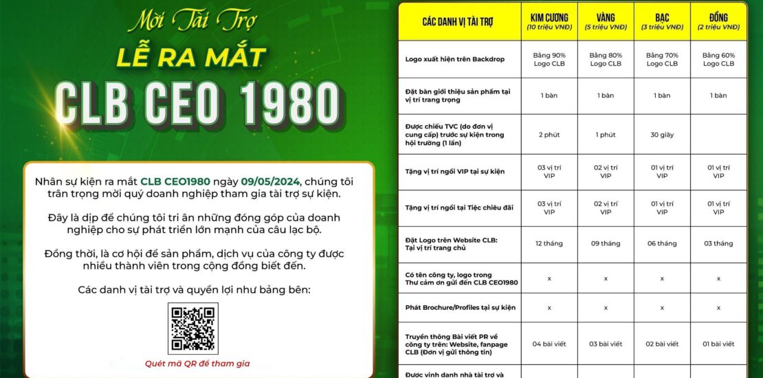 Thư mời tài trợ lễ ra mắt CLB CEO 1980