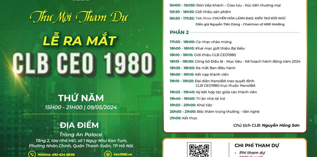 Thư mời tham dự lễ ra mắt CLB CEO 1980