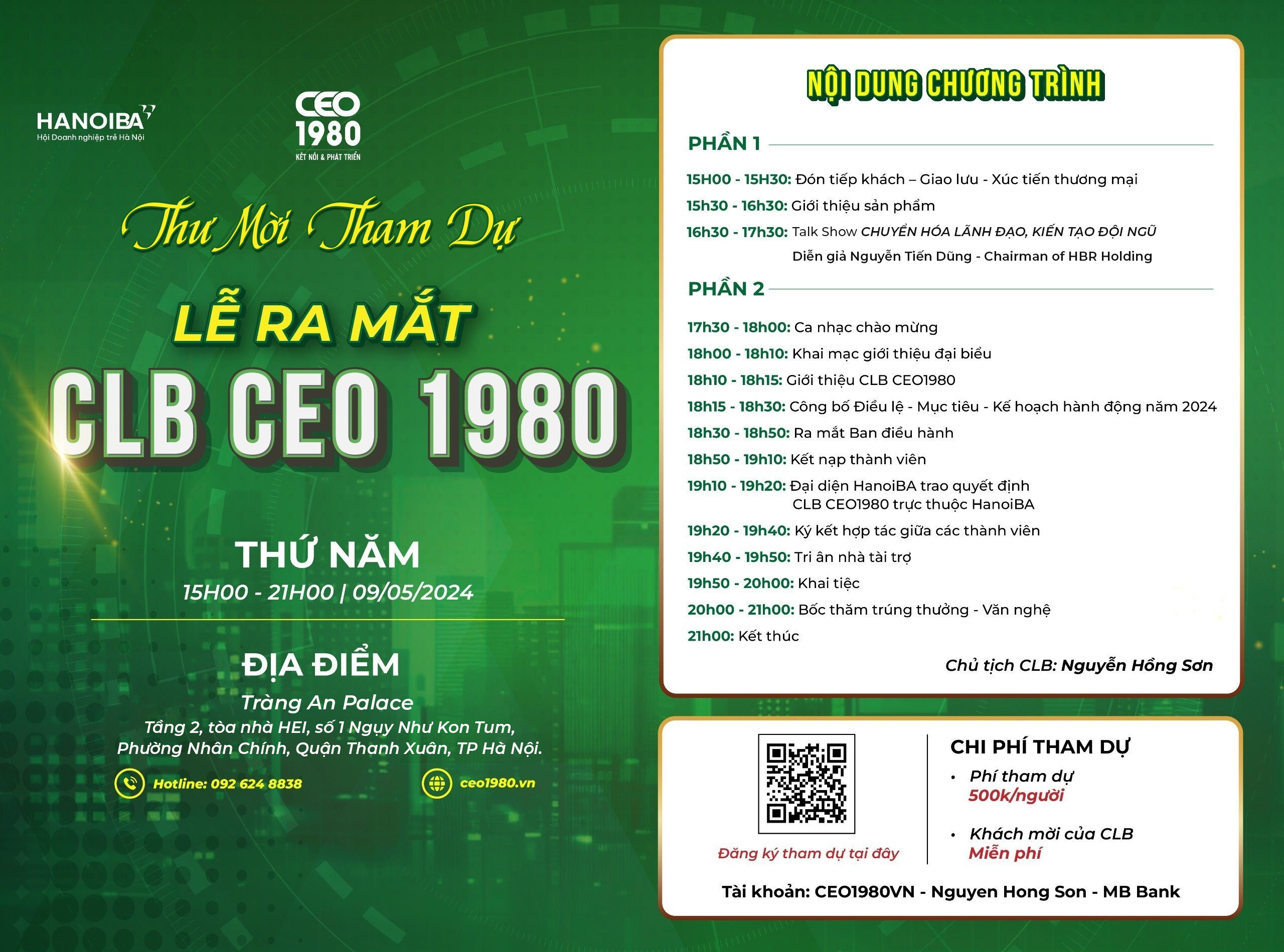 Thư mời tham dự lễ ra mắt CLB CEO 1980